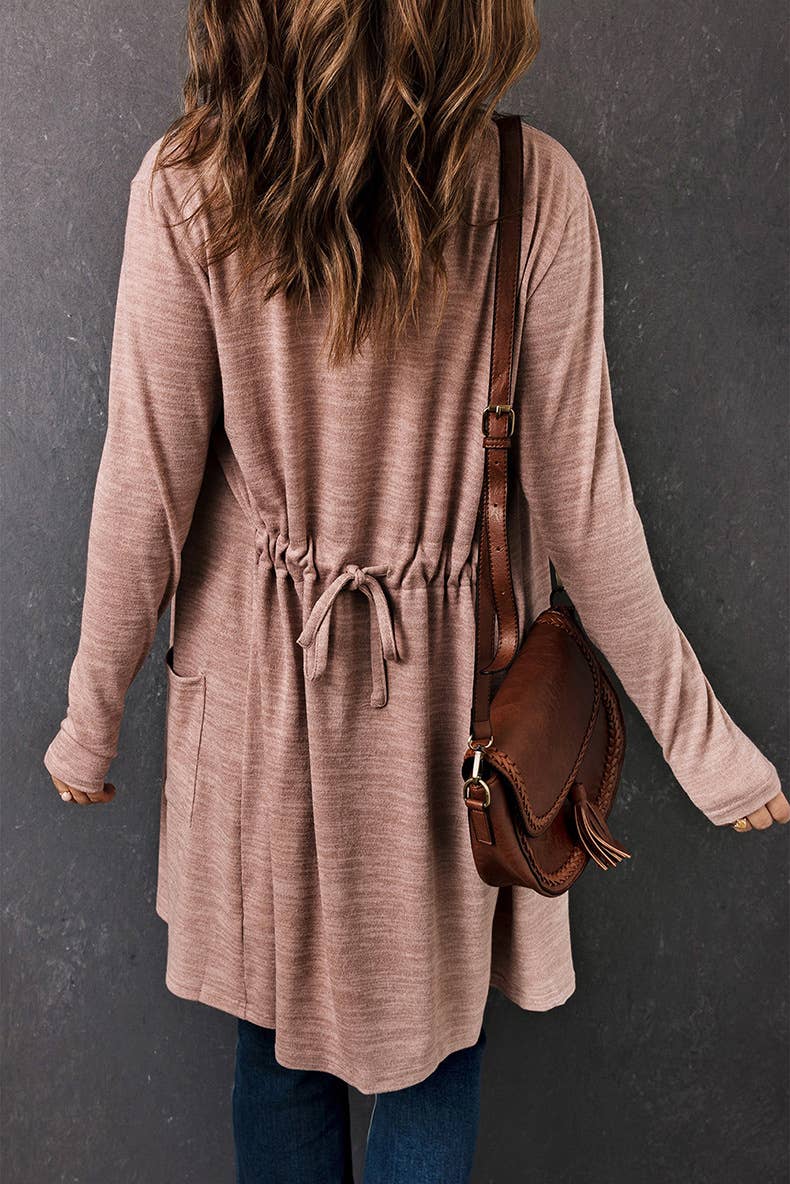 THIN SOLID COLOR SIMPLE LONG LACE-UP CARDIGAN
