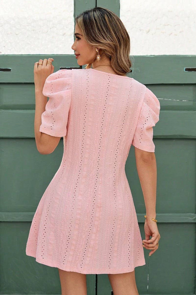 CWDSD8240_CLASSIC SIMPLE SOLID CREWNECK SHORT SLEEVE DRESS