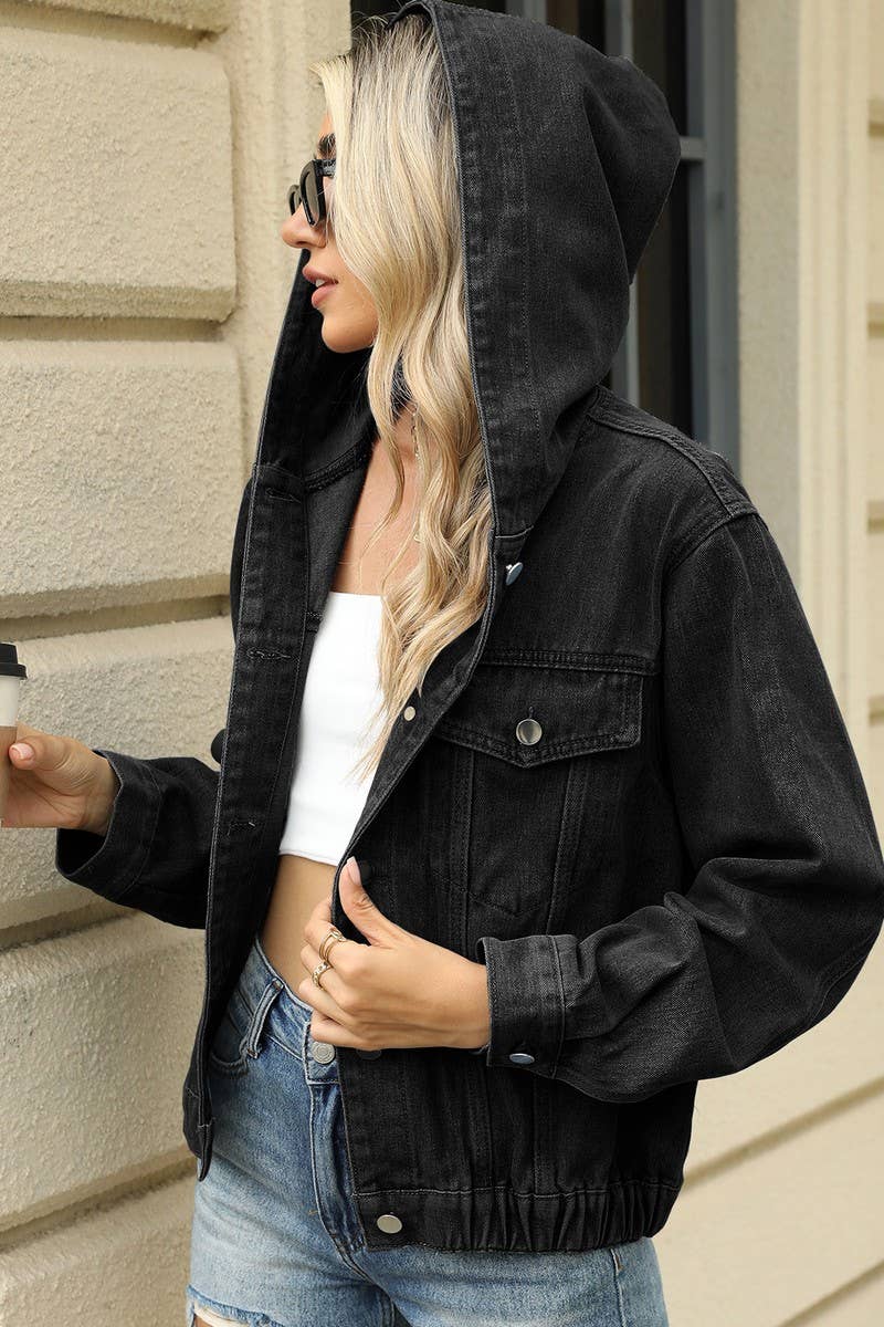 CWJJ00097_WASHED HOODED CASUAL DENIM JACKET TOP