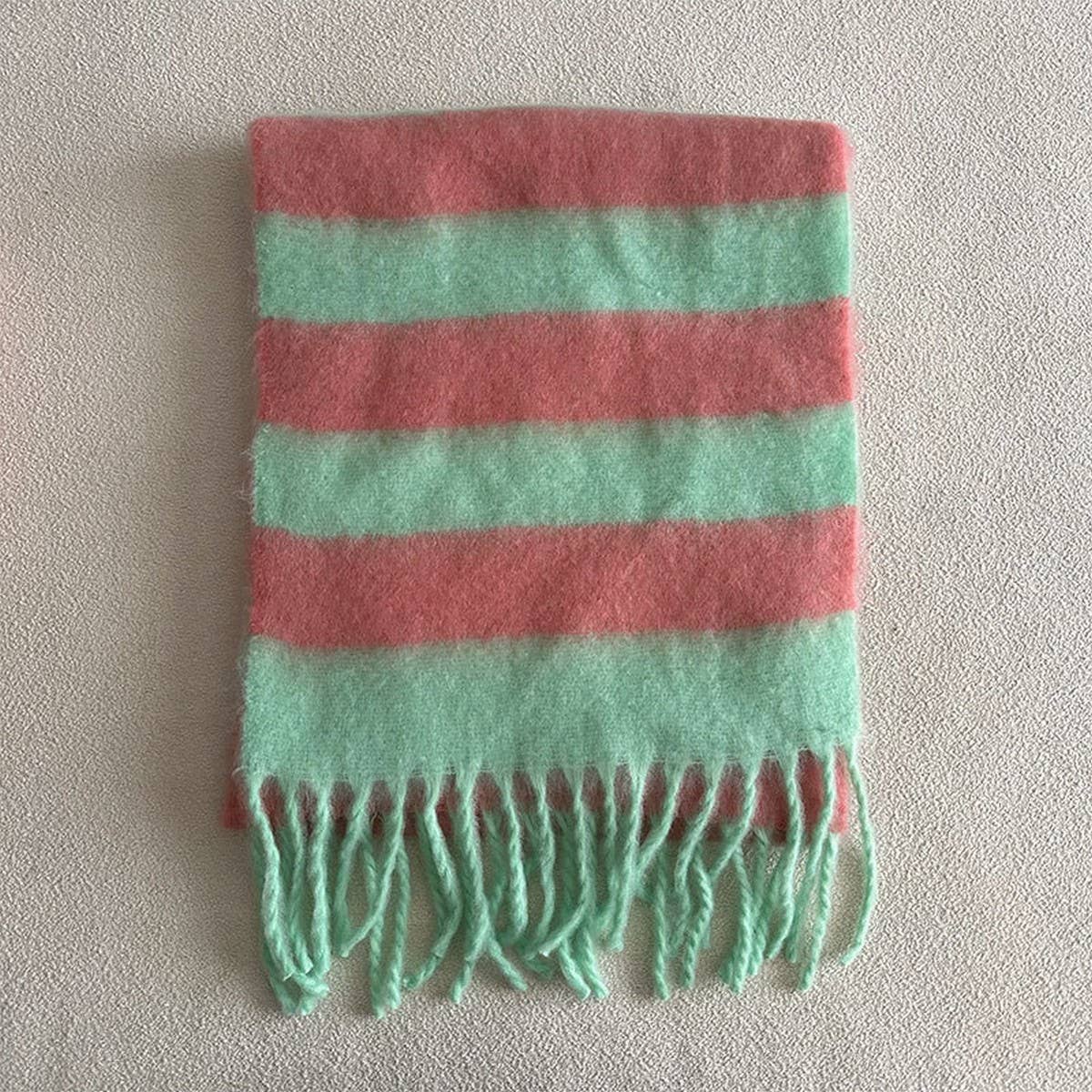 Blue-Brown Stripe Scarf - Thick Winter Wrap_CWASC2332