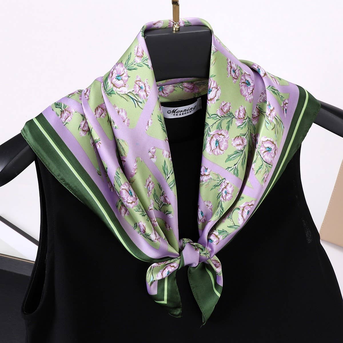 Vintage Letter Print Satin Square Scarf for Women