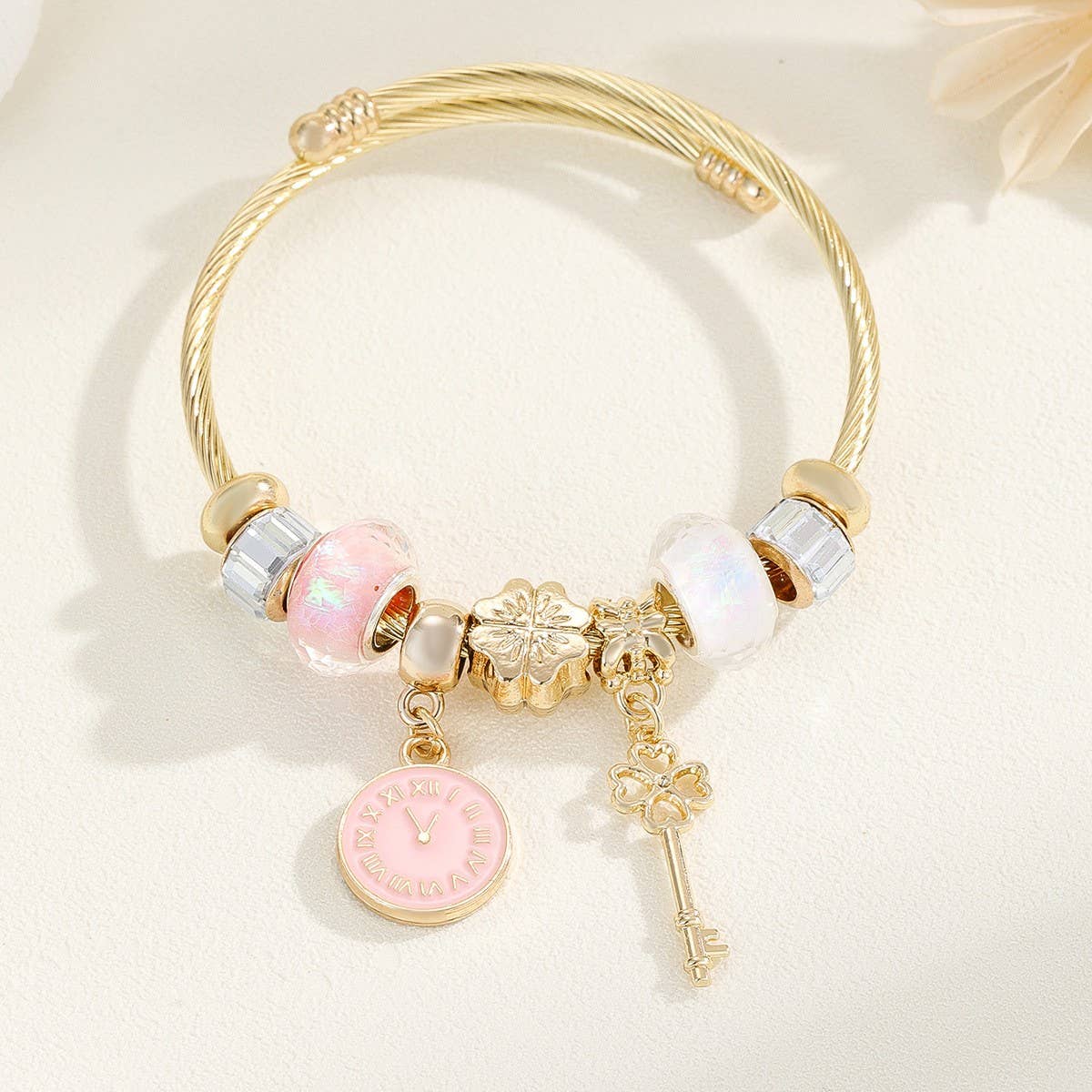 Unique Beaded Bracelet with Flower & Eye Pendant