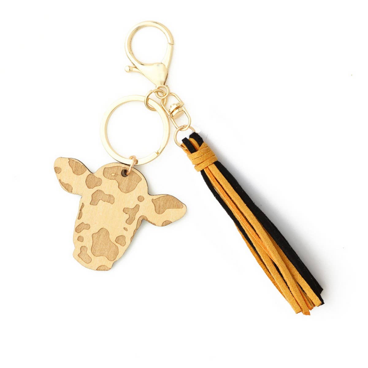 DIY Leather Tassel Cow Head Western Keychain_CWAB5094