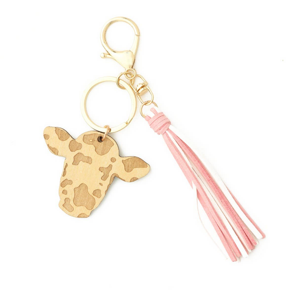 DIY Leather Tassel Cow Head Western Keychain_CWAB5094