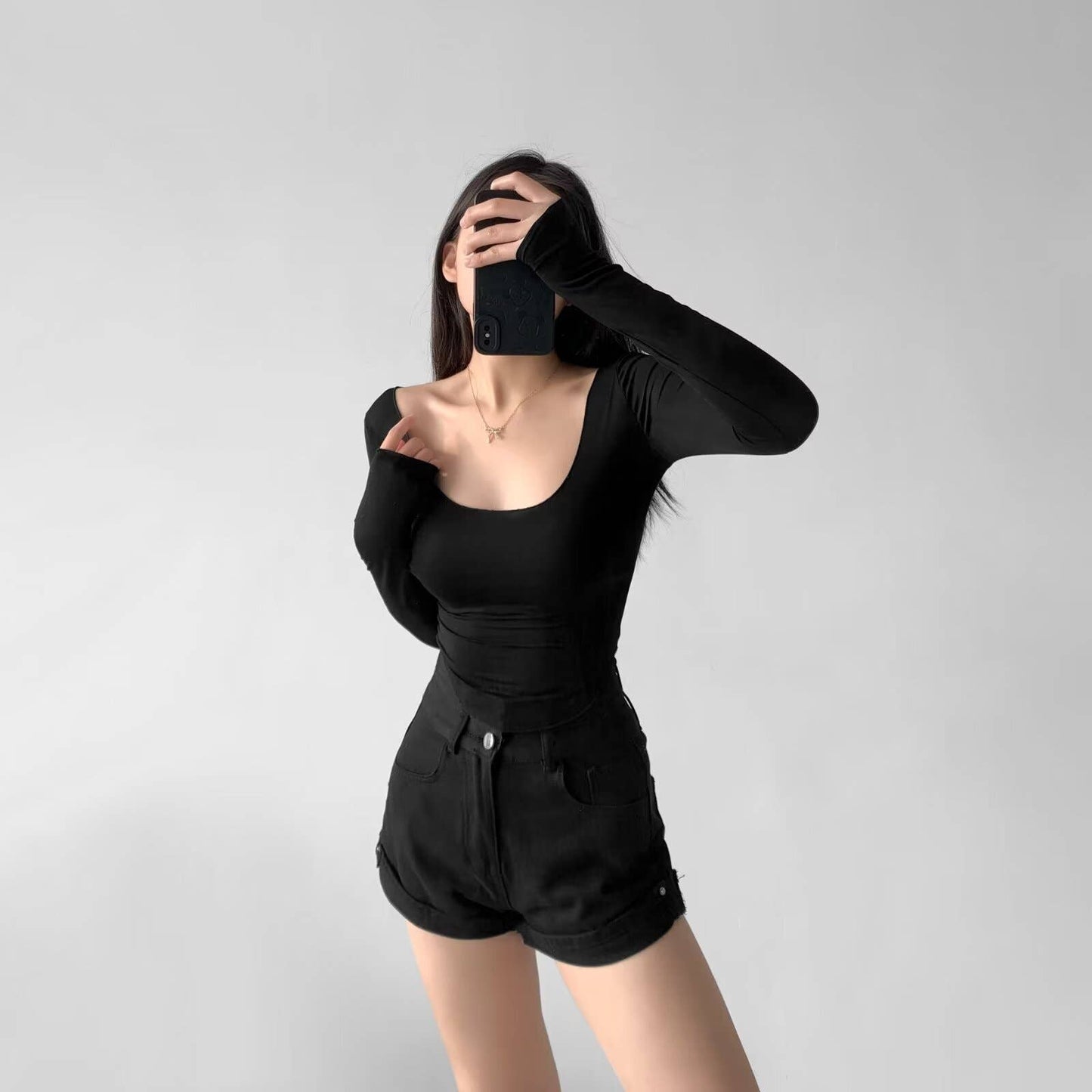 Sexy low-cut,light,short long-sleeved base layer