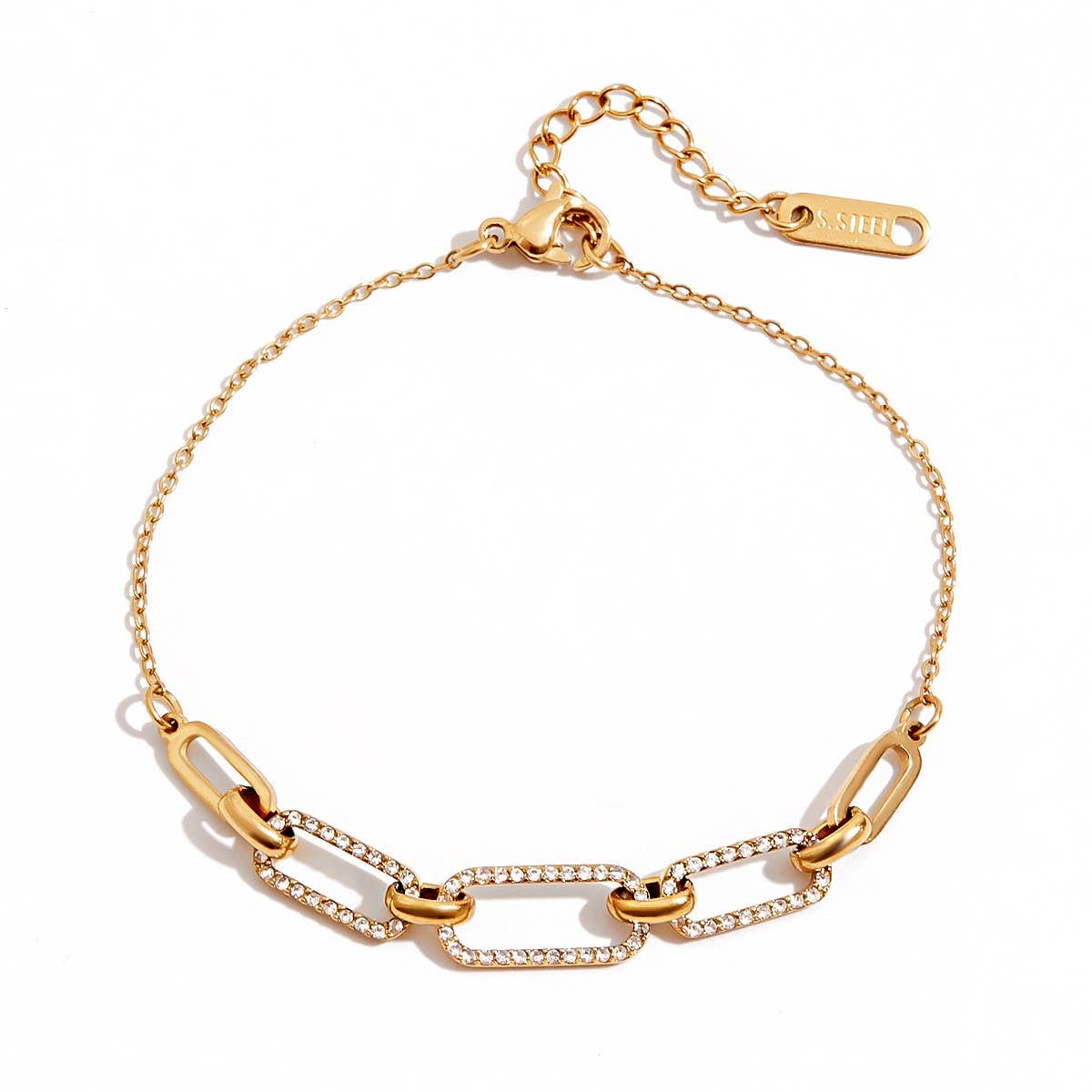 18K Gold Stainless Steel Oval Link Tennis Bracelet_CWAJE4679