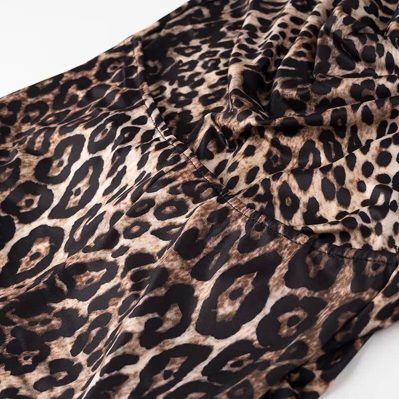 Sexy leopard print pleated halter dress