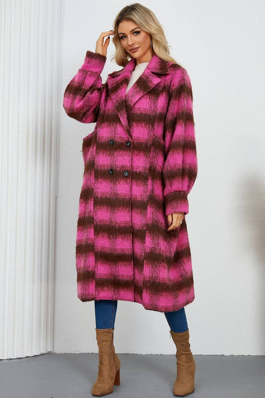 CWOCO0944_DOUBLE-BREASTED PLAID COAT WITH LARGE LAPEL