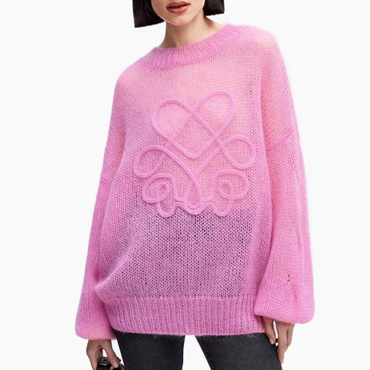 TRANSLUCENT CREW-NECK SOLID LONG-SLEEVED SWEATER
