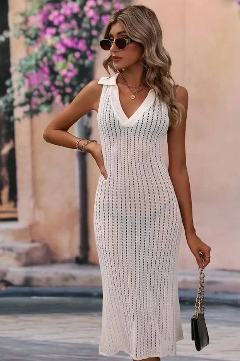 CWDMD4840_SPRING AND SUMMER SOLID COLOR LAPEL SWEATER