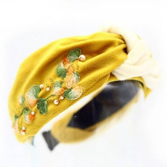 Hand-Embroidered Maple Leaf Two-Tone Headband