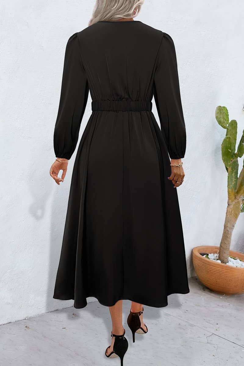 CWDMD5065_V-NECK ELEGANT COMMUTER FASHION RIPPED DRESS