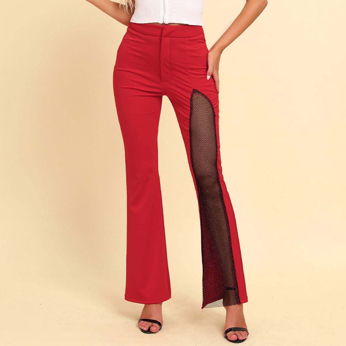 Mesh patchwork high Fanny pack hip casual pants