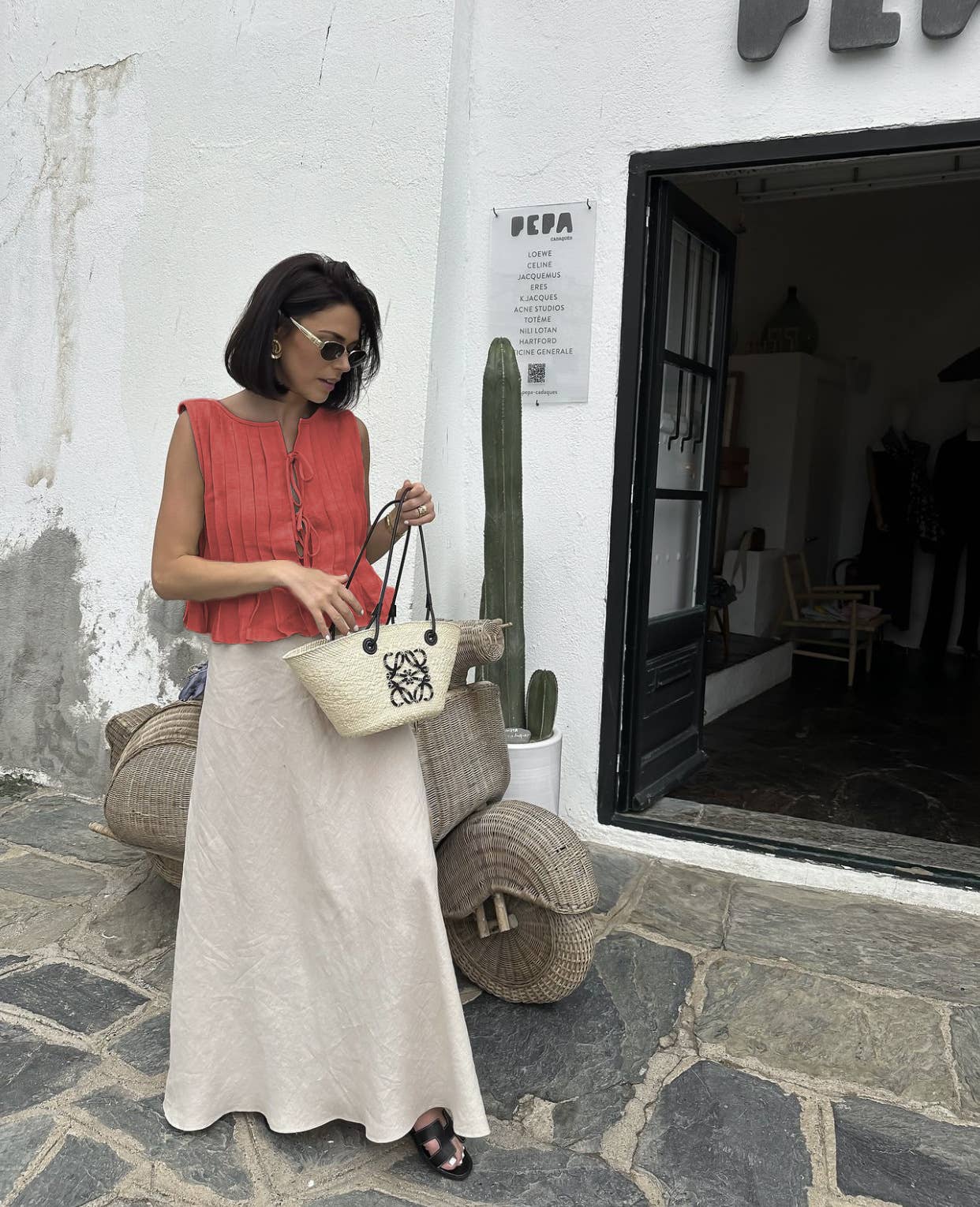 Solid-color strapped cotton linen loose shirt