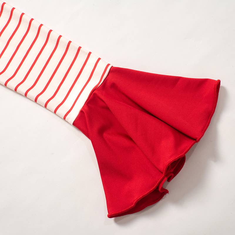 STRIPED SQUARE NECK FLARED LONG SLEEVE TOP