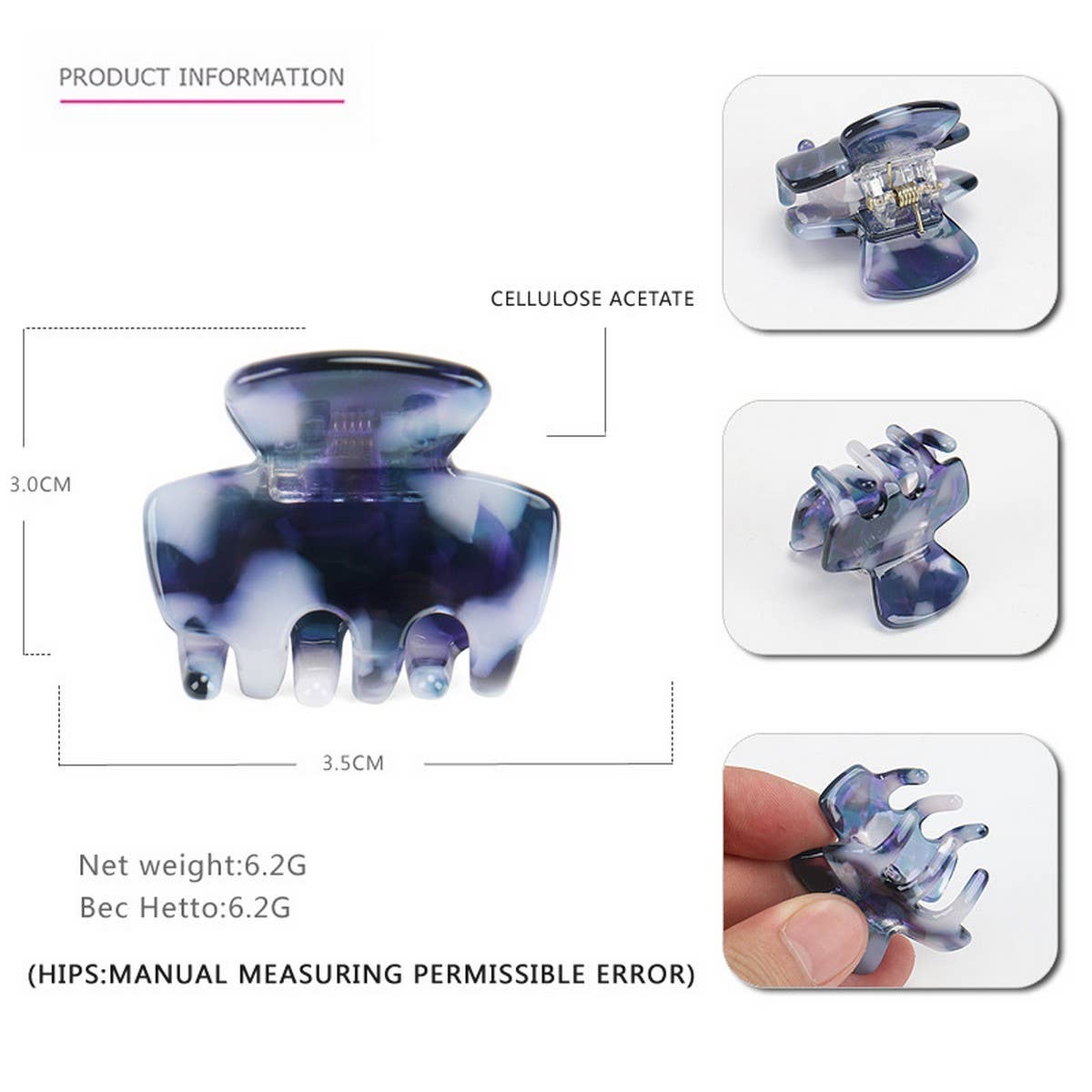 Mini Geometric Acetate Hair Claw, Simple Bang Clip