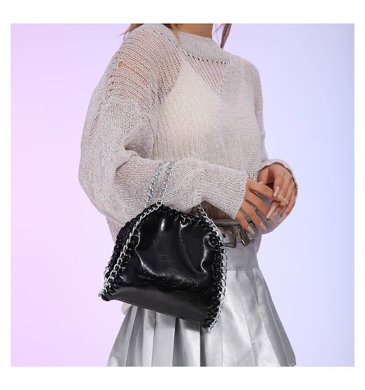 Fashionable pleated chain crossbody bucket bag