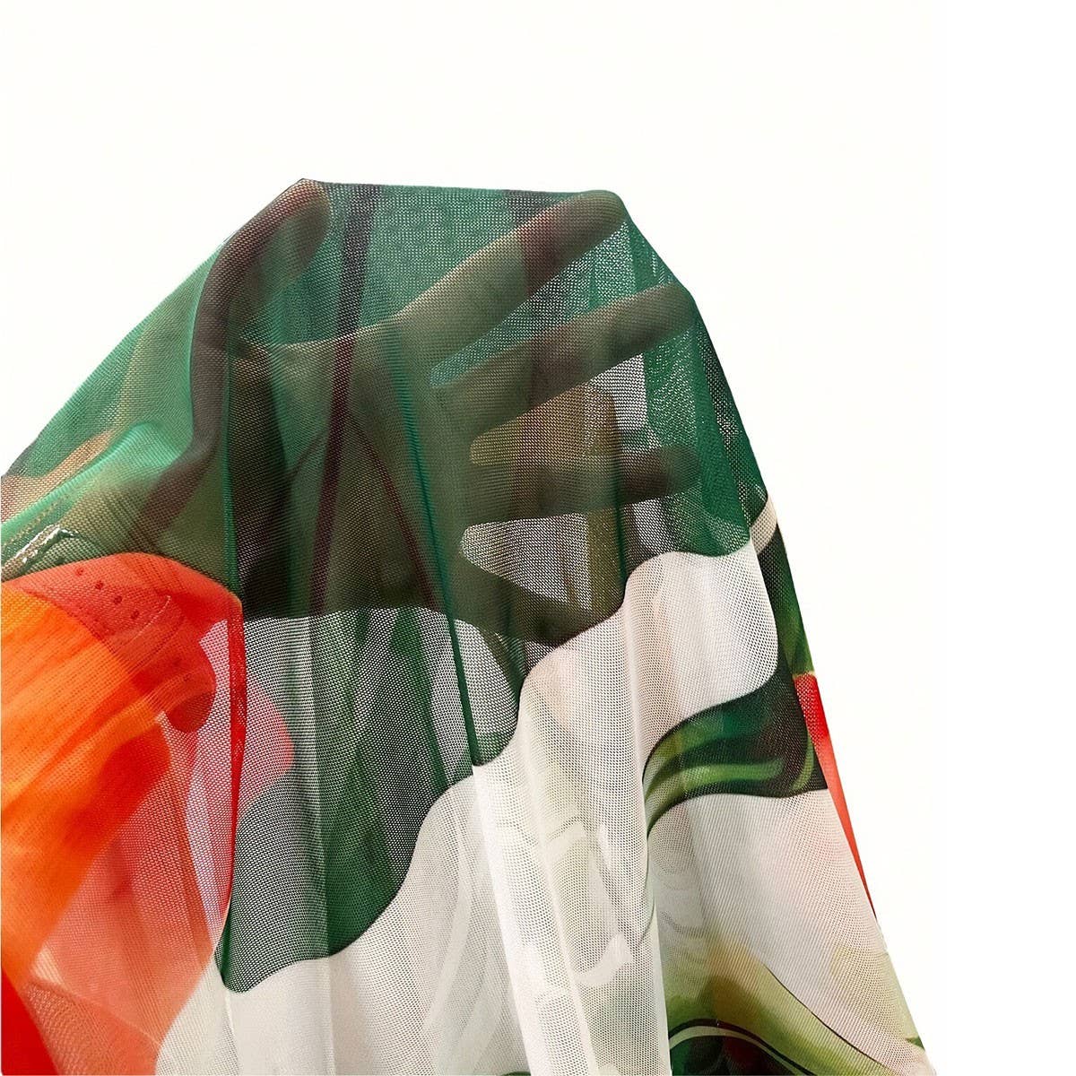 Plant Print Mesh Long Beach Cover-Up, Boho Style_CWBLS0470