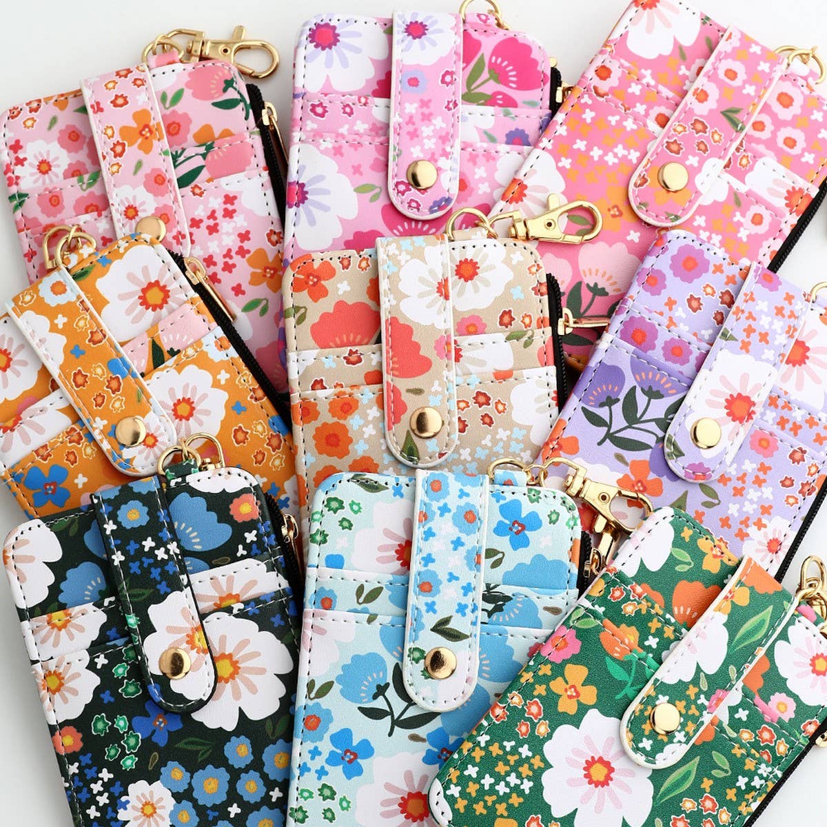 Floral Zipper Card Holder Vertical Mini Wallet_CWAB4941