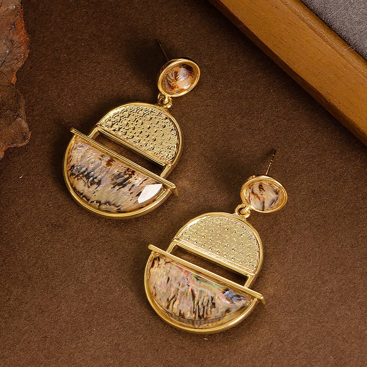 HALF-CIRCLE POLKA DOT COLORFUL ABALONE EARRINGS