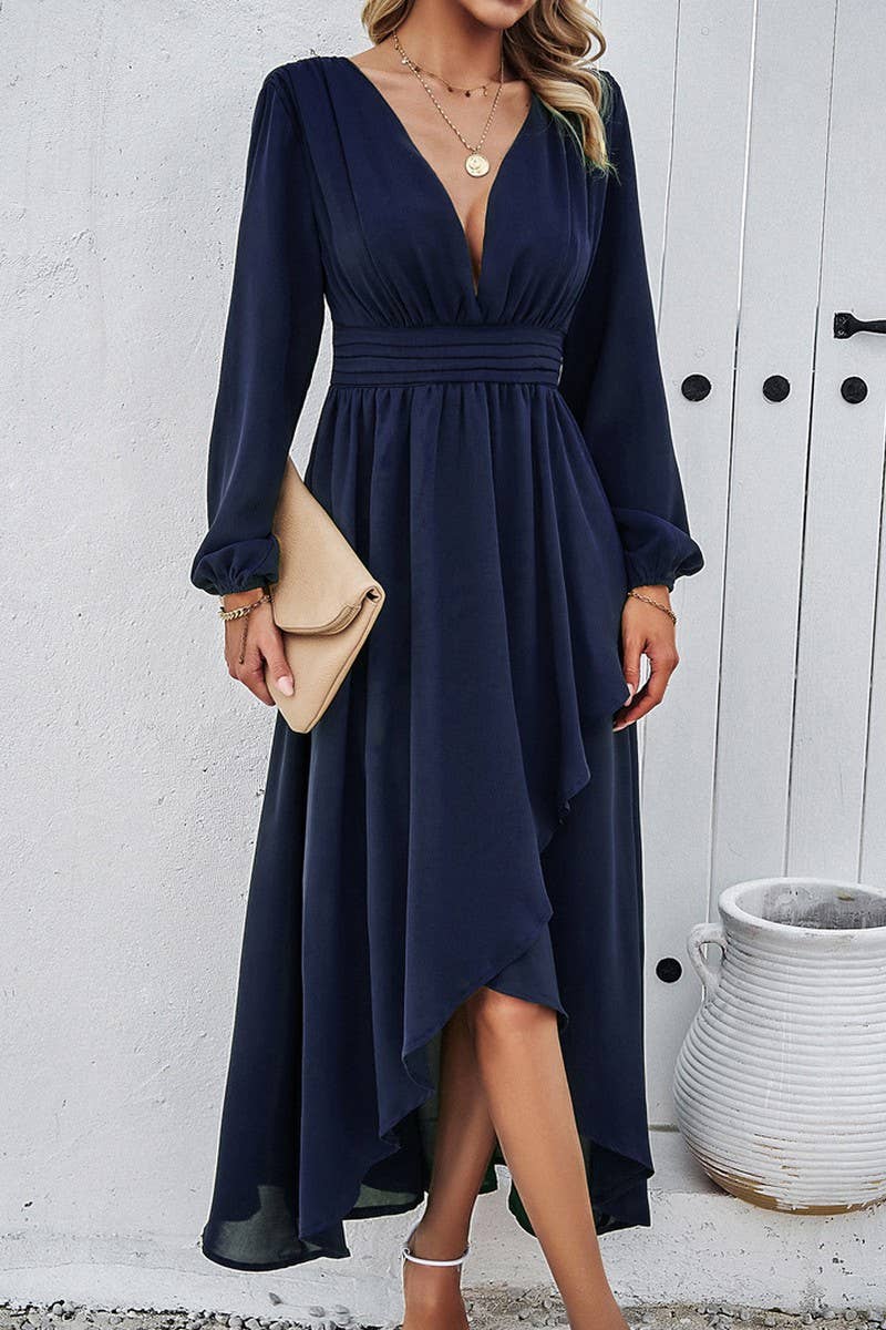 CWDMD4831_SPRING AND AUTUMN SLIM WAIST DRESS WITH SEXY SWING