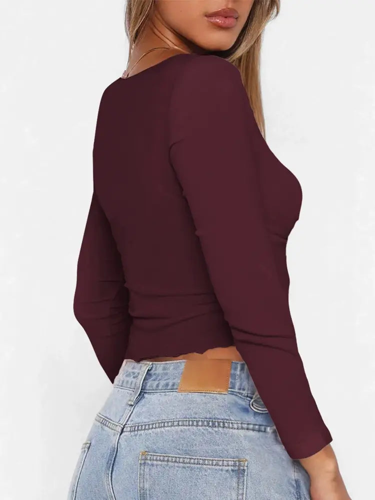 Y2K SEXY LOW CUT KINK BM LONG SLEEVE CROP TEE