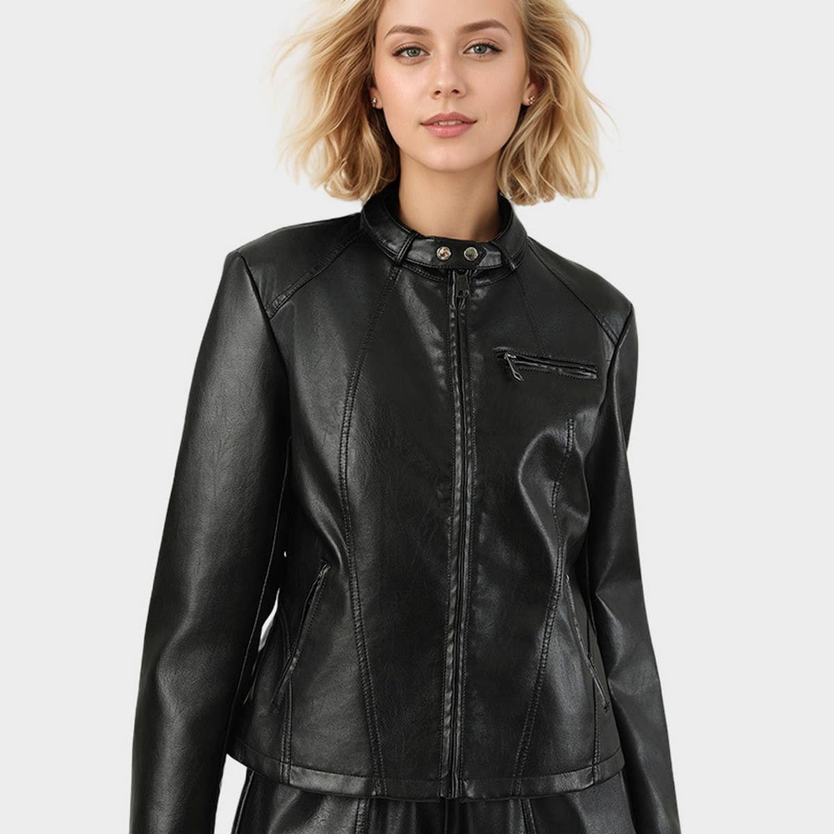 Slim Fit Washed PU Jacket ??Stylish Fall Workwear_CWMM9013