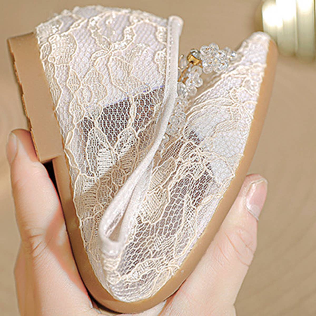 LACE AND RHINESTONE POINTED TOE FLATS