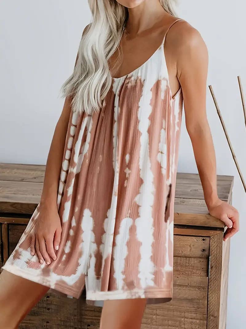 Wide-leg one-piece shorts with strappy prints