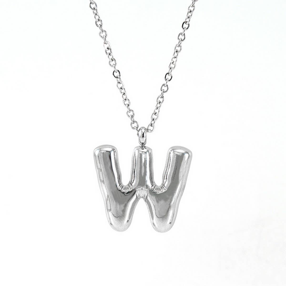 CWAJE1946_Steel Color Bubble Letter Necklace