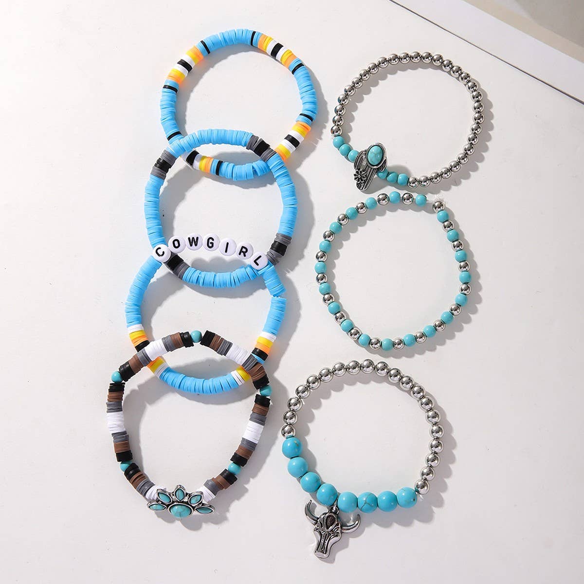 ETHNIC STYLE BULL HEAD CACTUS BRACELET SET