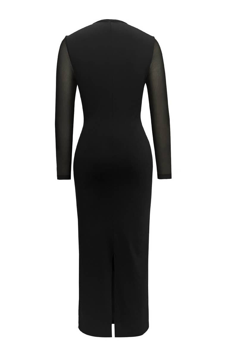 CWDMD5064_ELEGANT STITCHING SEE-THROUGH ROUND NECK DRESS