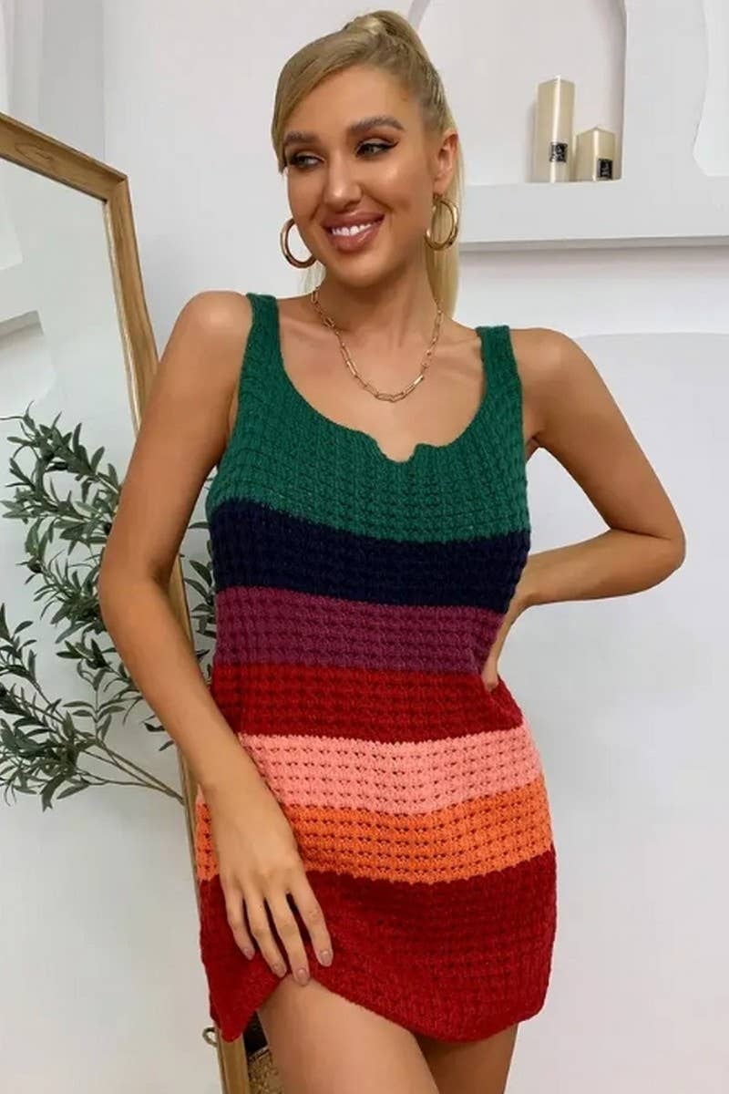 CWDMD4838_FASHIONABLE RAINBOW LOOSE TANK TOP