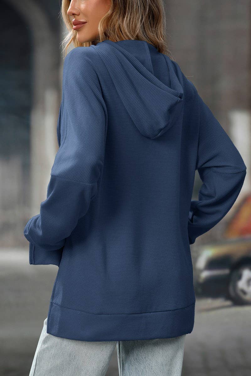 CWOHOL00603_WAFFLE KNIT PULLOVER LONG SLEEVE HOODIE