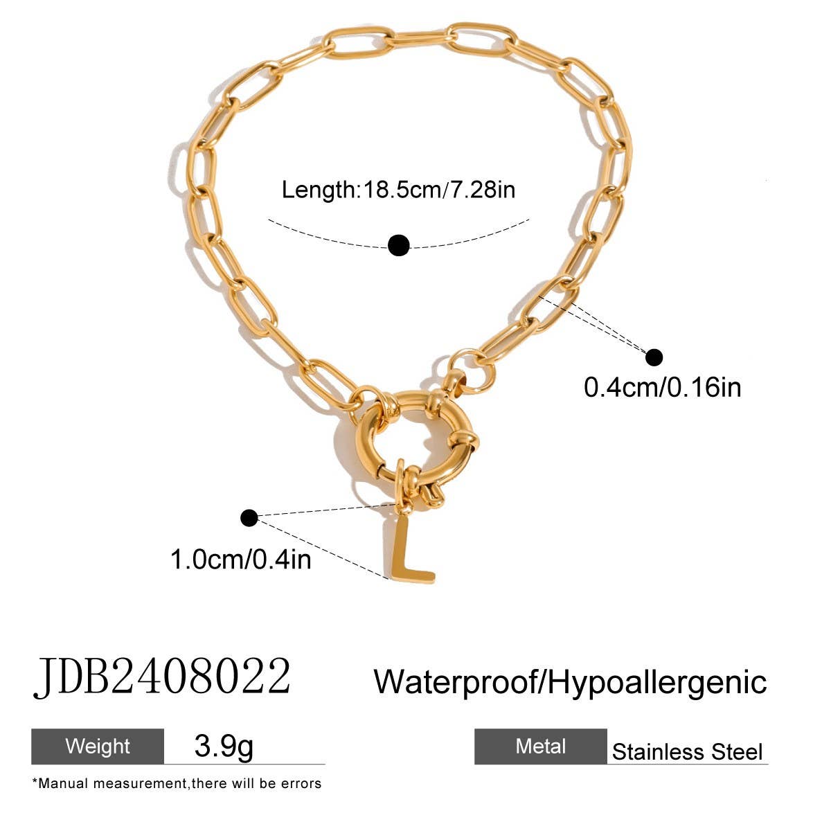 Durable 18K Gold Letter O-Link Chain Bracelet