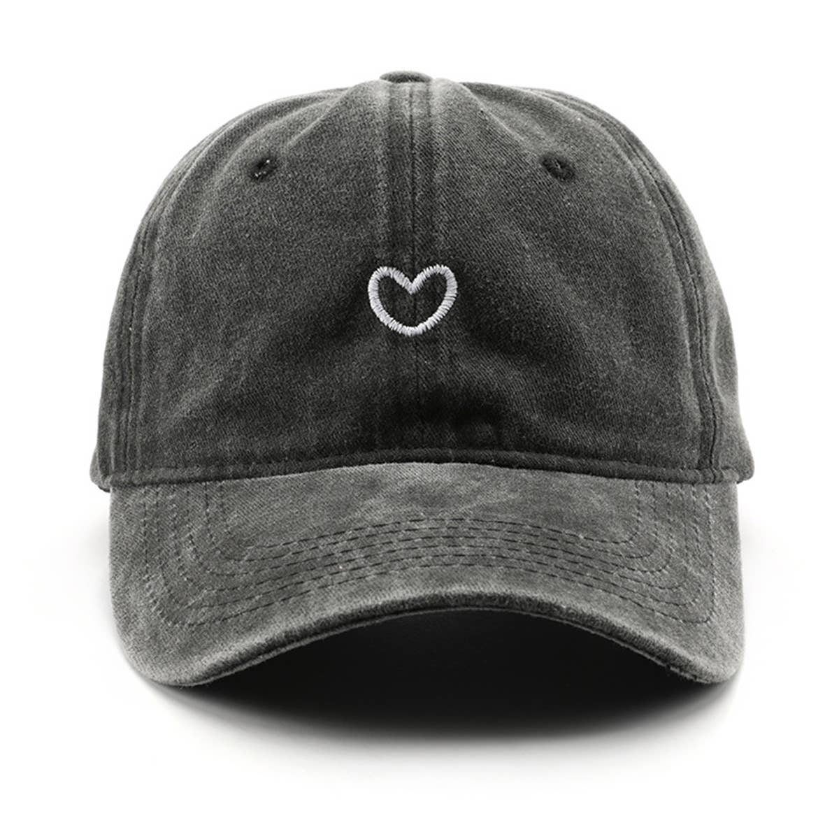 Vintage Washed Distressed Heart Embroidery Cap_CWAH1279