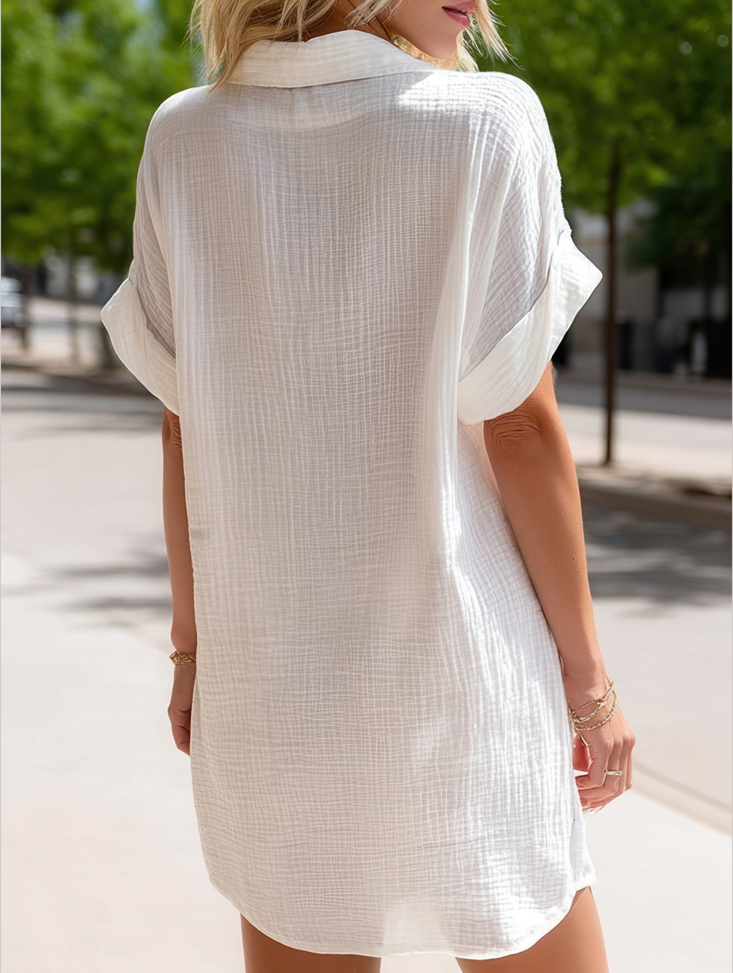 Simple V-Neck Button-Up Dress ??Casual Elegant Summer Dress for Women