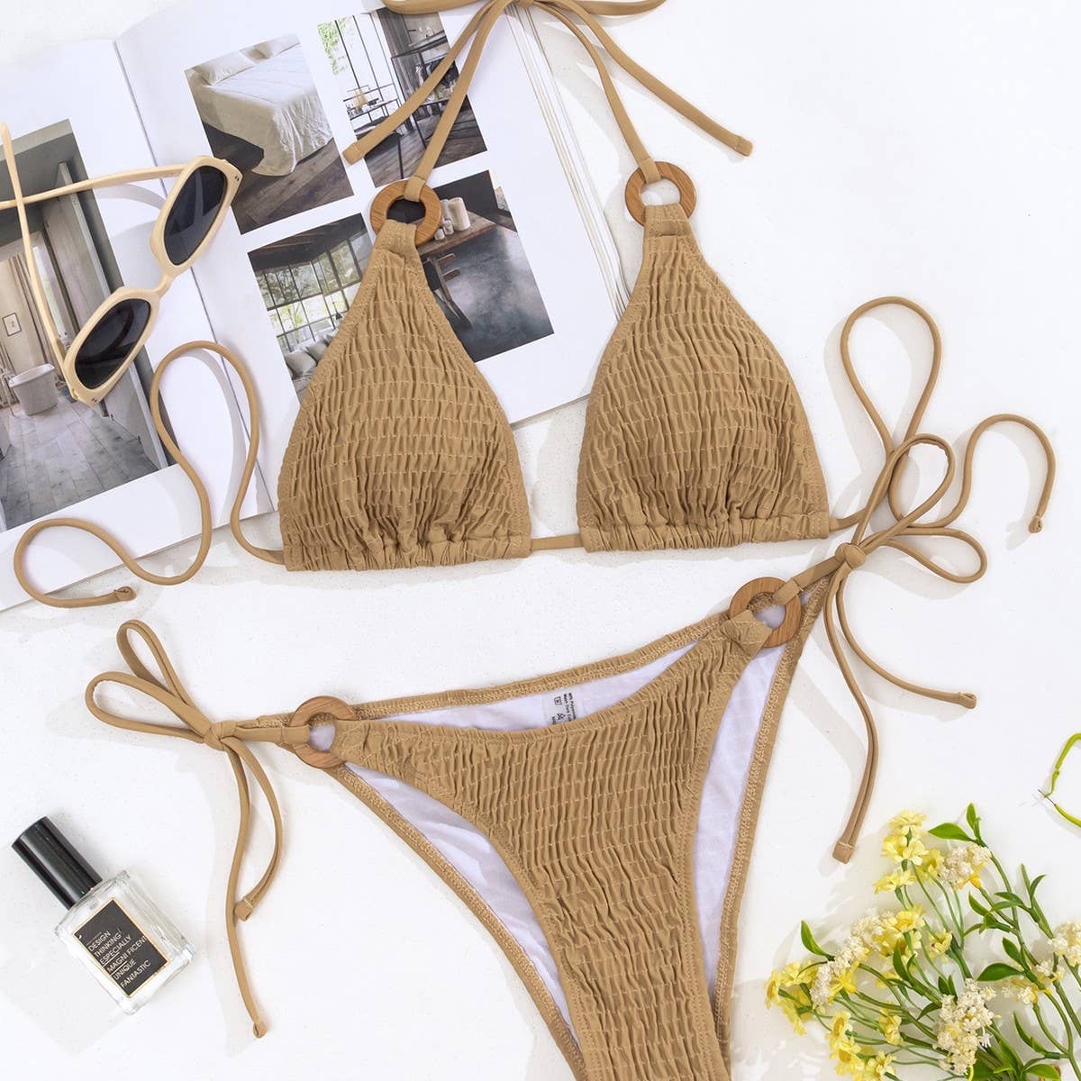 Nylon Bikini Set - Sexy Solid Color Tie Side_CWMW0704