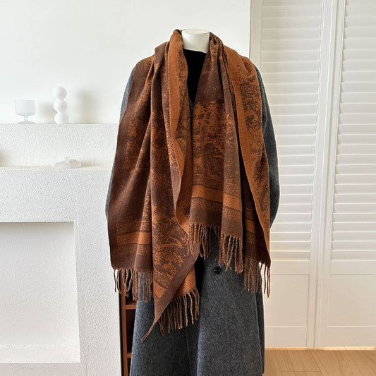 CWASC03141_VINTAGE REVERSIBLE SCARF BOHO WINTER WARM SHAWL