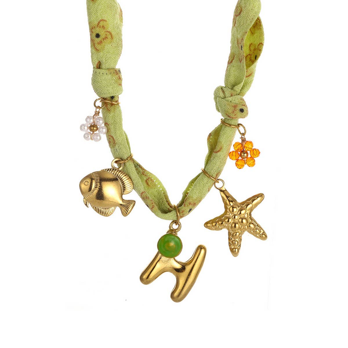 Colorful Scarf Necklace with Fruit Charms