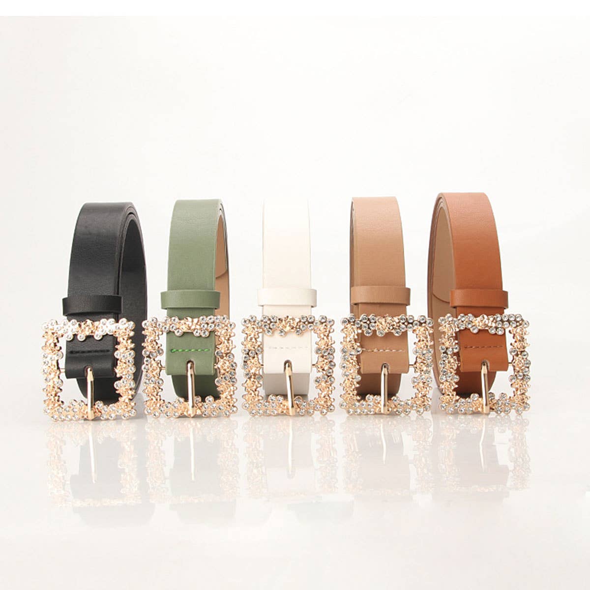 ROSE PATTERN RHINESTONE BUCKLE BELTS FOR WOMEN_CWABE0404