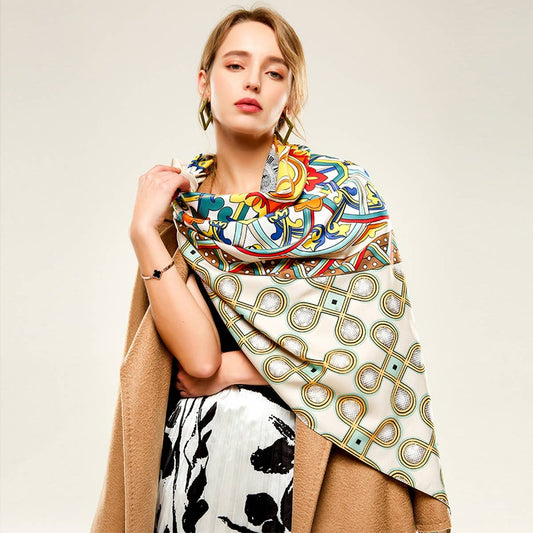 Twill Satin"First Love"Print Large Scarf for Women