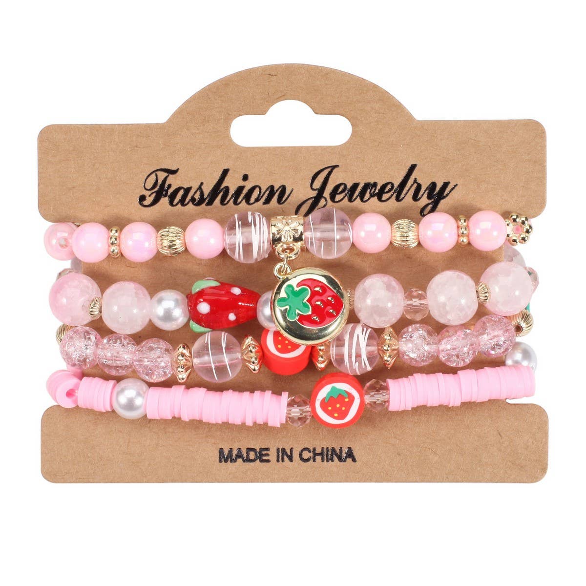 CWMM10452_CUTE STRAWBERRY FRUIT CHARM BEADED BRACELET SET