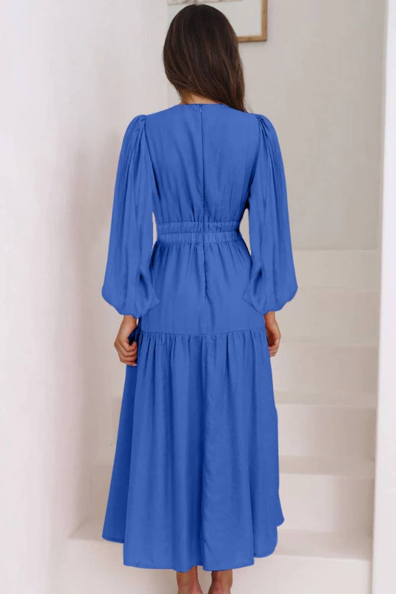 CWDMD4036_AUTUMN V-NECK LONG SLEEVE WAIST DRESS LONG STYLE