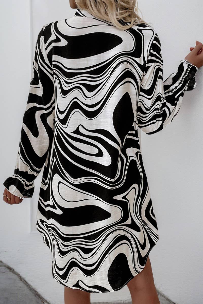 CWDSD7297_ELEGANT PRINTED RUFFLE SHIRT DRESS