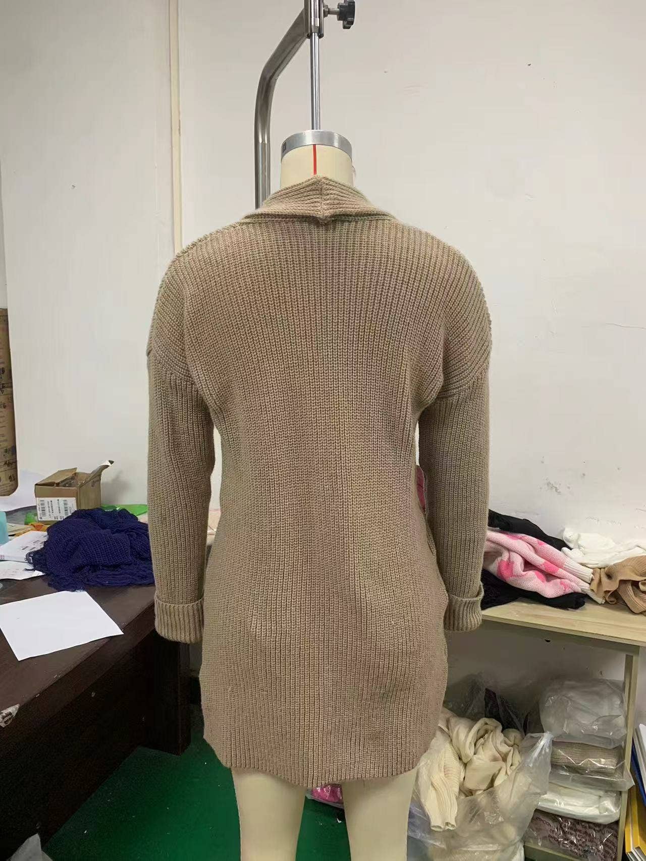 THICK V-NECK KNIT CARDIGAN LOOSE SWEATER COAT