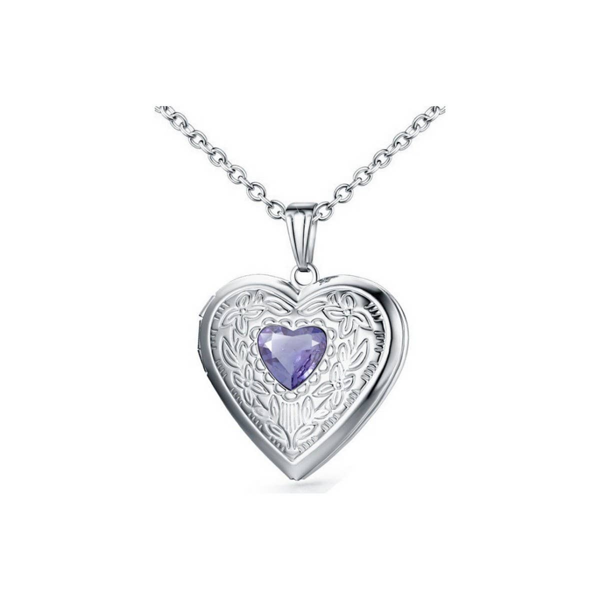 Birthstone Heart Zircon Stainless Steel Necklace_CWMM5542