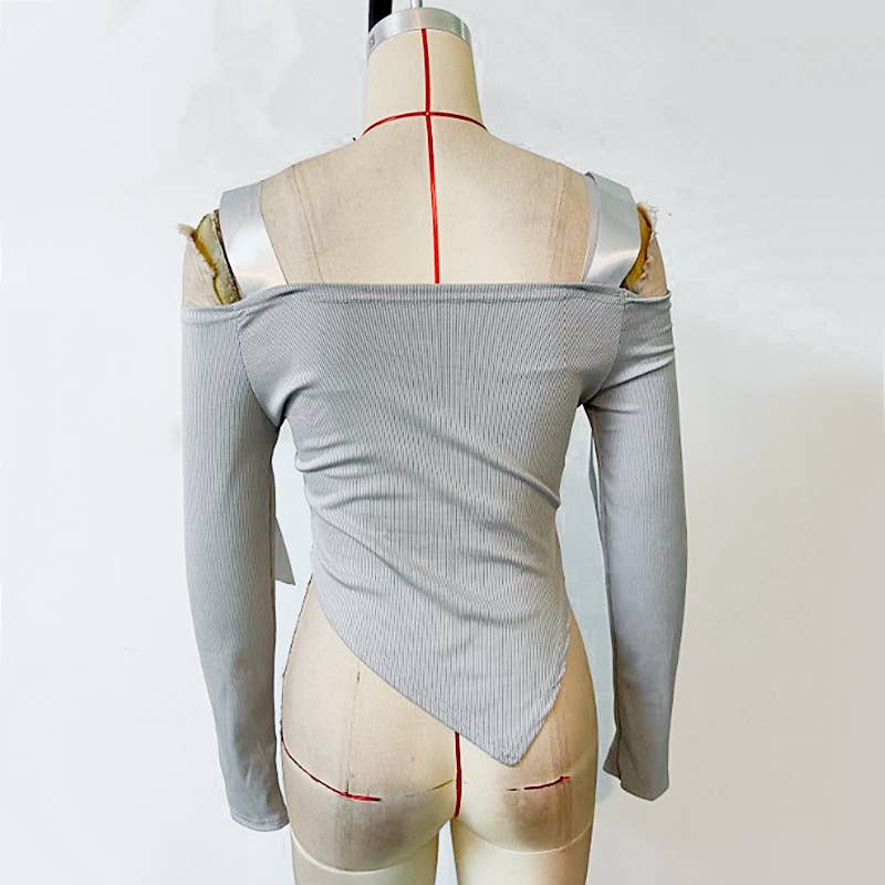 SOLID COLOR SEXY IRREGULAR OFF-THE-SHOULDER TOP