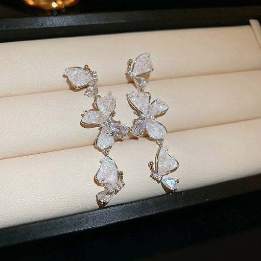 GRADIENT SWEET CRYSTAL BUTTERFLY LONG EARRINGS