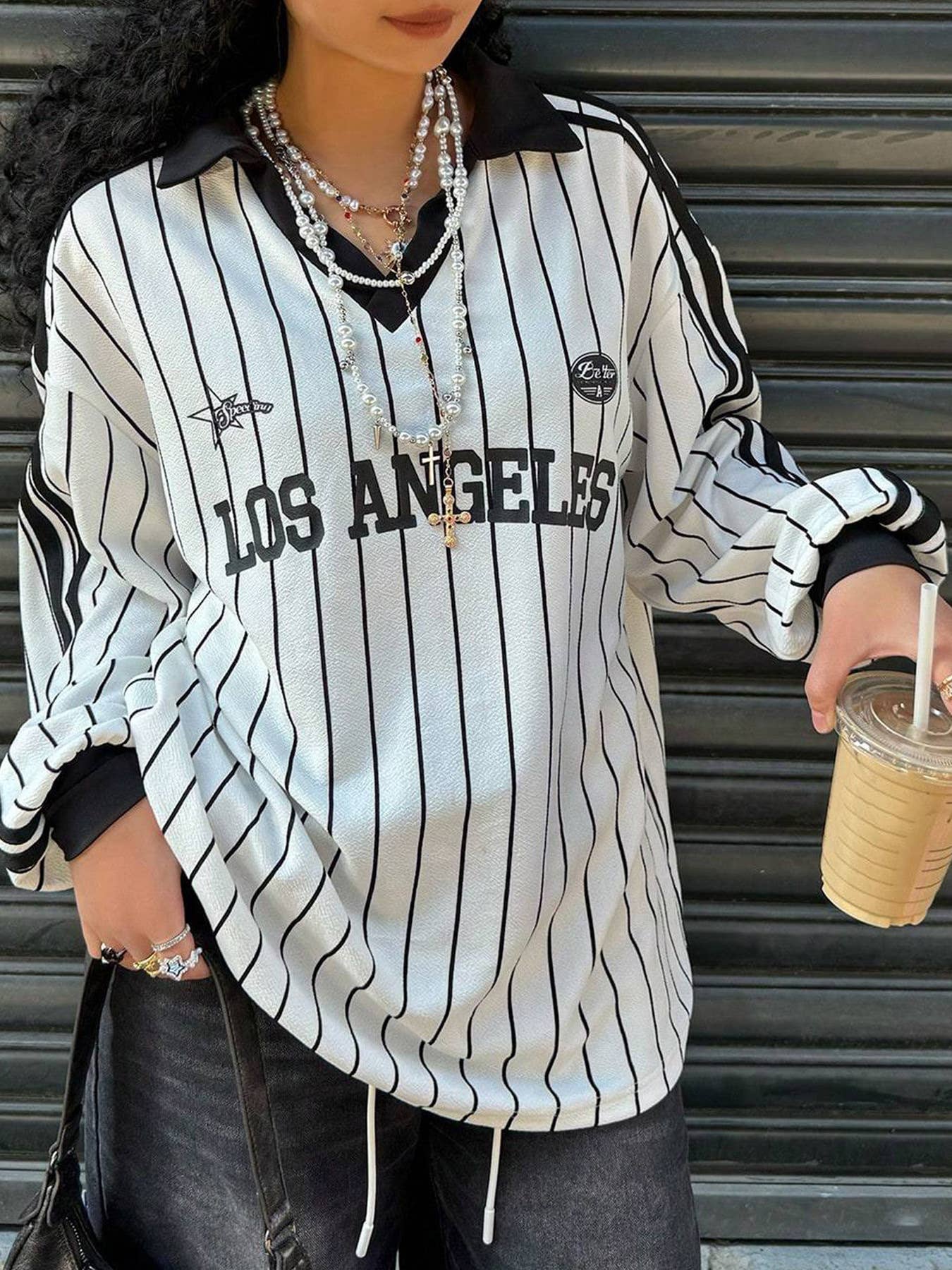 American retro striped lapel T-shirt